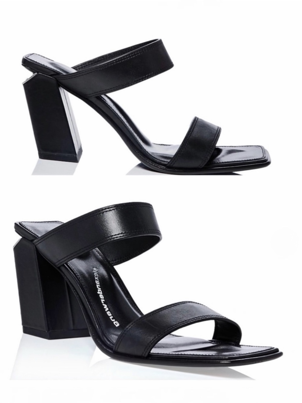 Alexander Wang Mila Black Leather Deconstructed Block Heel Slip on Sandal Size 8